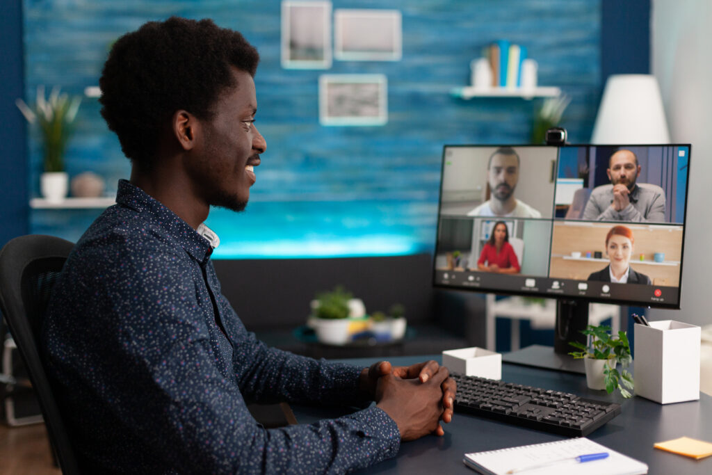 Business student having online video call meeting conference